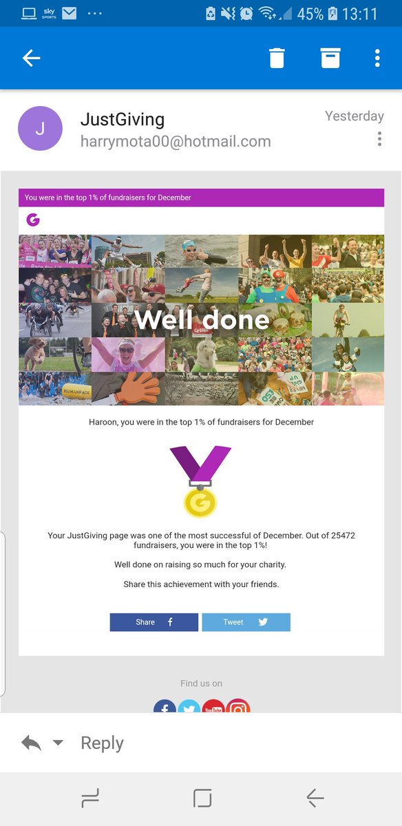 So I was in the top 1% of December fundraisers on @JustGiving. Thank you everyone who donated http://www.justgiving.com/backtoeverest #Everest4Rohingya #CharityTuesday #GivingTuesday