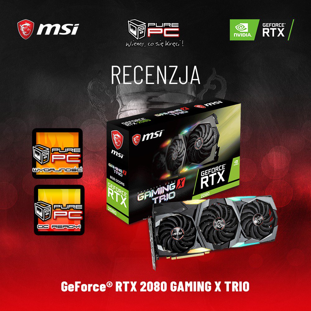 msi_polska's tweet photo. Nasza Karta Graficzna MSI GeForce RTX 2080 GAMING X TRIO otrzymała od portalu Pure PC dwa wyróżnienia: Wydajność i OC Ready 😊
Sprawdźcie pełną recenzję 👇
https://t.co/oSHtcshDMs
#MSI #RTX2080 #PurePC #GamingXTrio https://t.co/nKUNR3Q268