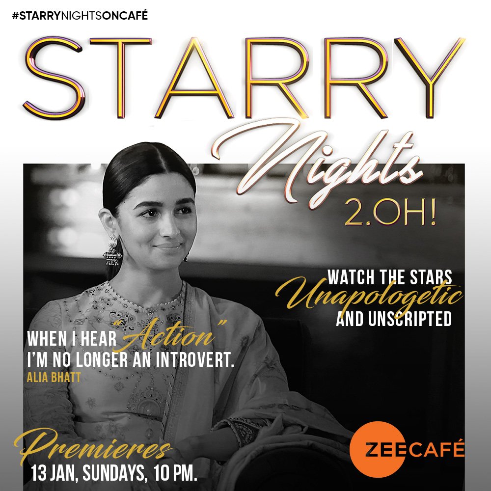 ZeeCafe's tweet photo. Are you starry eyed enough to catch all your favourite stars?
Watch @aliaa08 @RanveerOfficial Kareena Kapoor, @karanjohar and many more celebrities candid and unscripted on Starry Nights 2.Oh!, premieres 13th January, Sundays at 10 PM, only on Zee Café.
#StarryNightsOnCafé https://t.co/CXtMISUzi4
