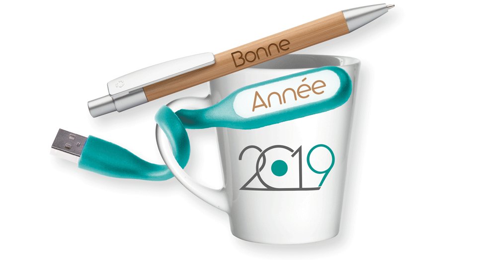 Bonne et heureuse année de la part de toute l'équipe Dynamiz ! 
Et vous, sur quel support communiquerez-vous en 2019 ? 😉 
Retrouvez tous nos objets et textiles à personnaliser sur communiquezobjet.fr