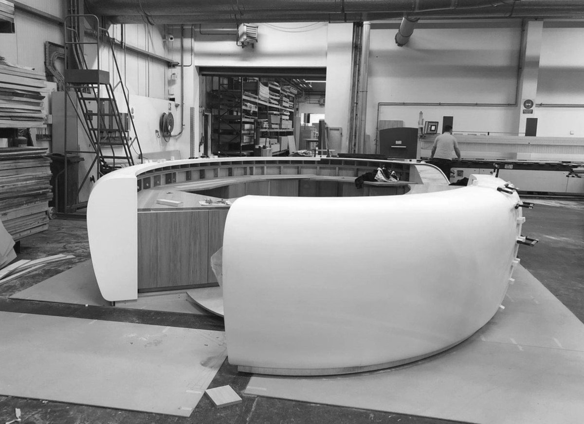 Our latest 3D curved project in process, heading to Dublin shortly for installation.

#Himacs Alpine White.
#solidsurface