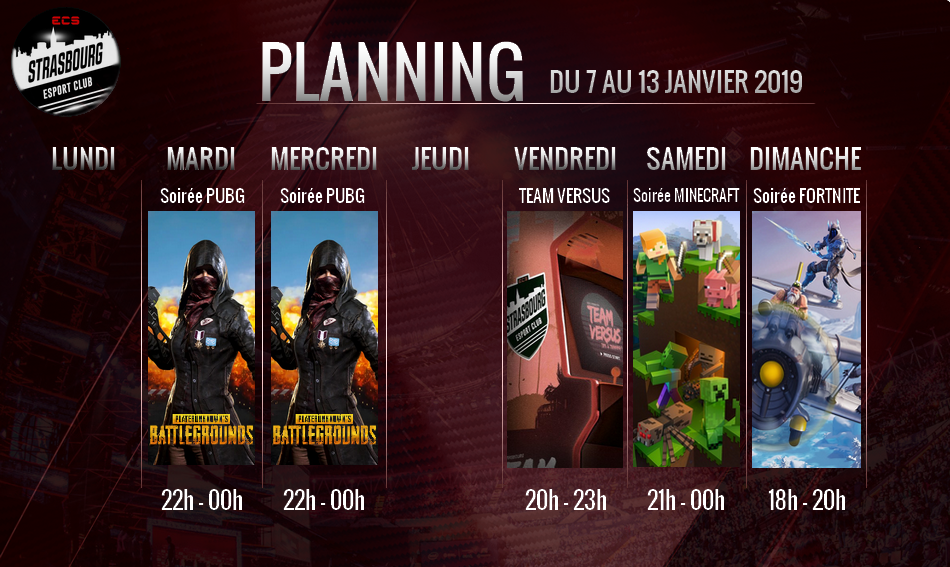 ECStrasbourg's tweet photo. #WEBTV

 Nouveau #planning de stream
 du 07 au 13 janvier 2019           
                                   
Retrouvez-nous sur :
https://t.co/NVcyZaEJXe 

#esportclubstrasbourg #ECS https://t.co/px6twUw2hF