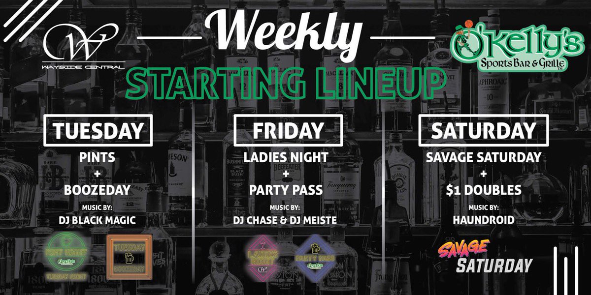 WaysideCentral's tweet photo. The starting lineup! Our weekly specials are 🔥!
#Pints #Boozeday #PartyPassFriday #SavageSaturday https://t.co/lnUuW15uaQ