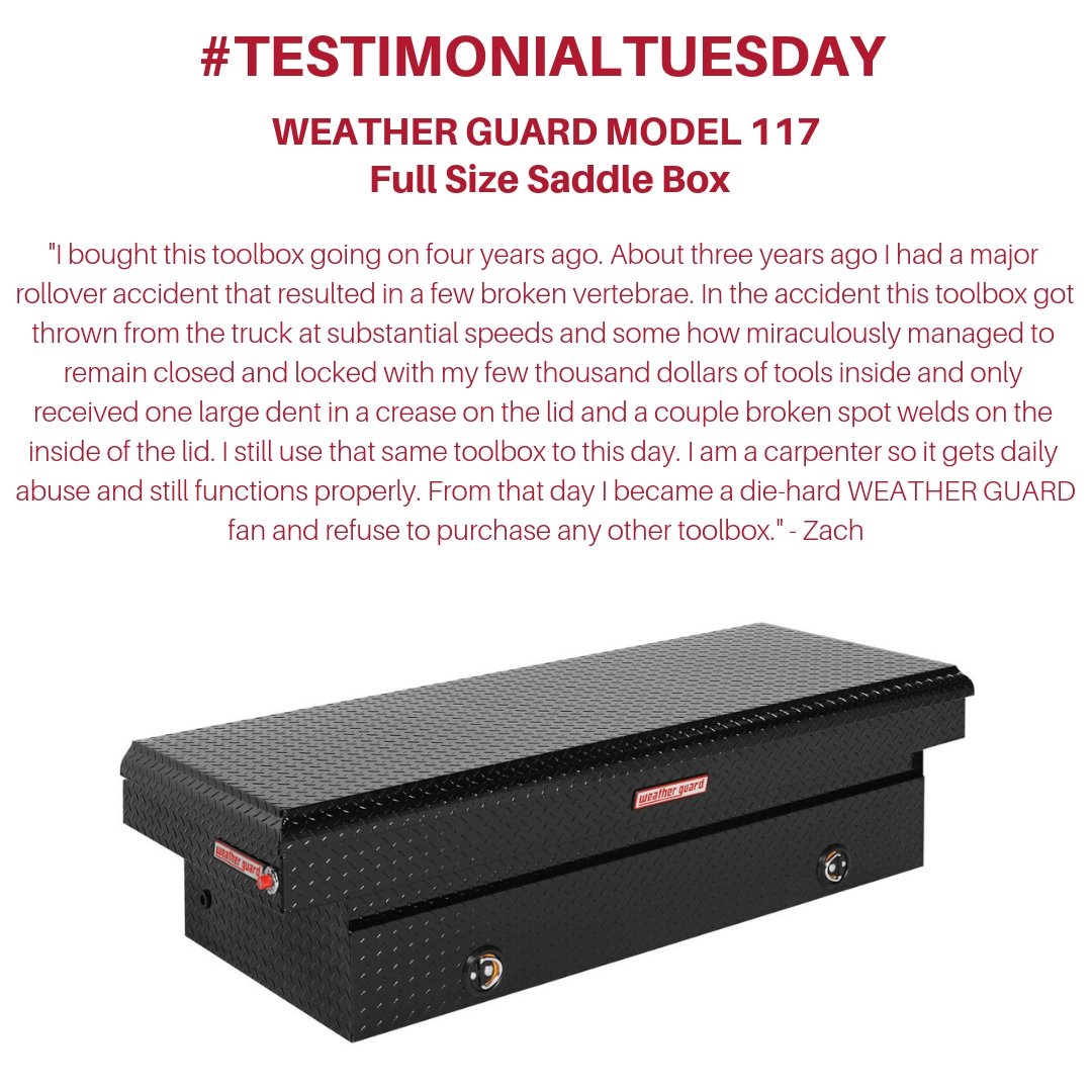 WeatherGuardCA's tweet image. "...About three years ago I had a major rollover accident that resulted in a few broken vertebrae. In the accident this toolbox got thrown from the truck at substantial speeds and some how miraculously managed to remain closed..." - Zach #TestimonialTuesday