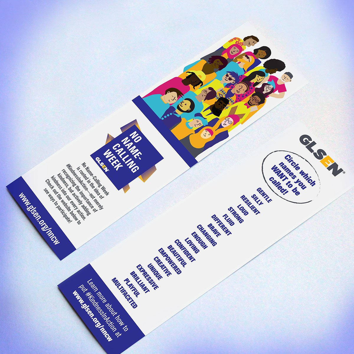GLSEN's tweet image. Help put #KindnessInAction at your school. RESILIENT. BEAUTIFUL. FLUID. Circle the names YOU WANT to be called on these #NoNameCallingWeek bookmarks: shop.glsen.org/products/glsen…