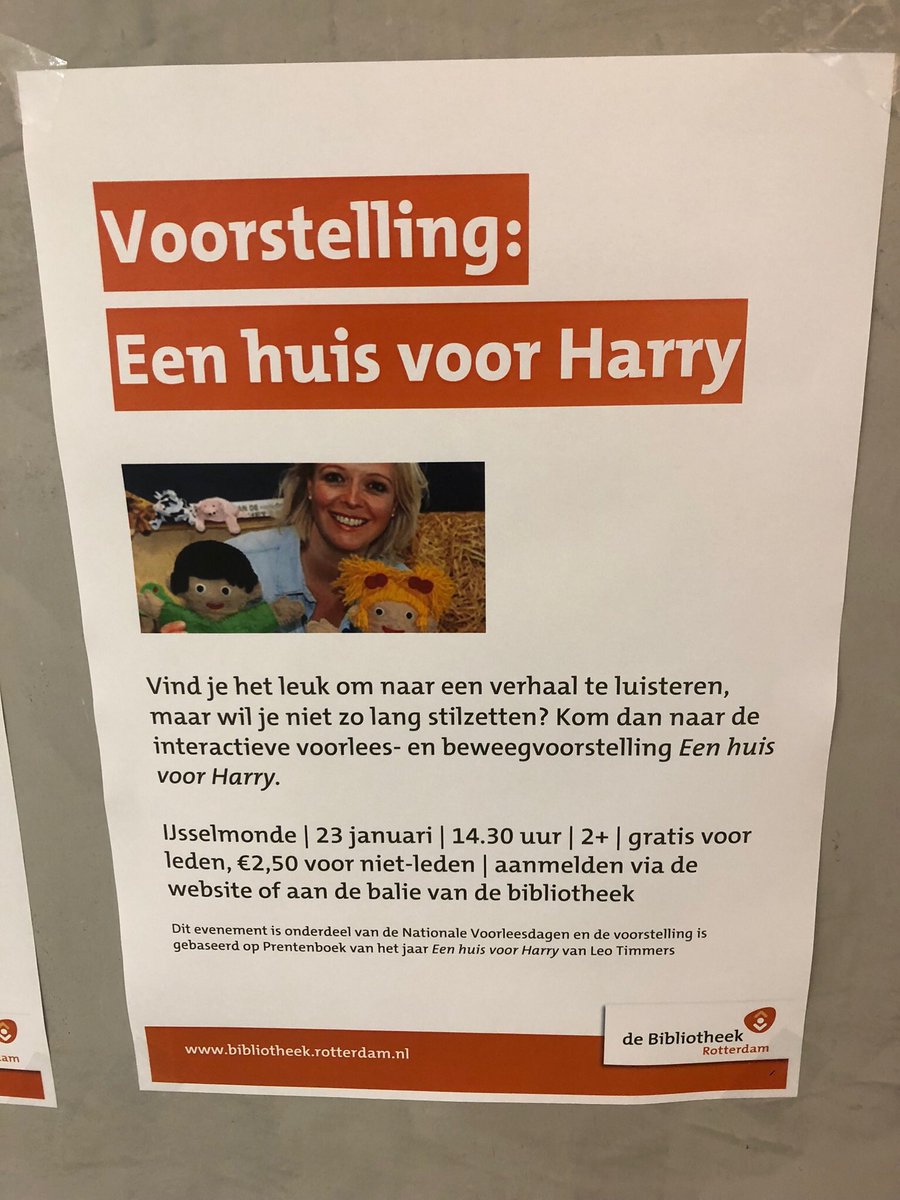 Mooie samenwerking met Bibliotheek Rotterdam!
Voorstellingen met het prentenboek van het jaar.
#eenhuisvoorHarry
@bibliotheekRotterdam