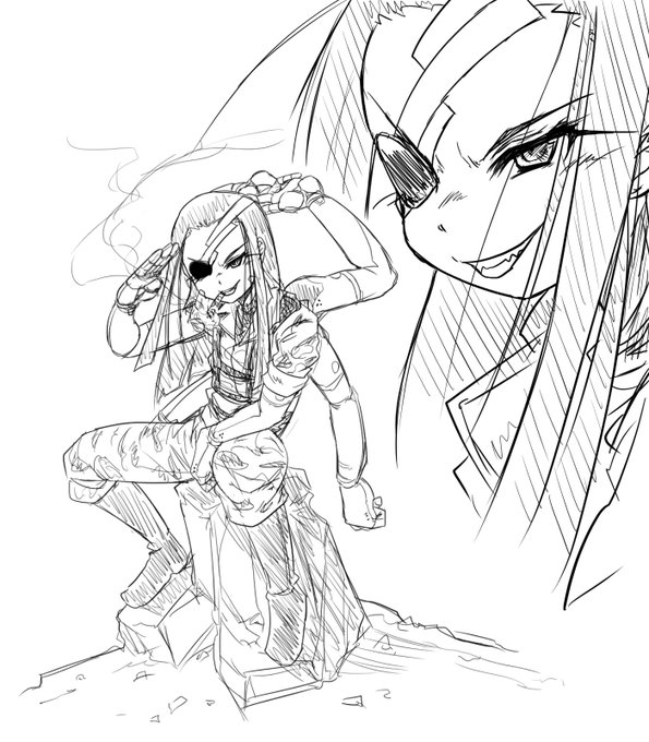 眼帯ショタシリーズ。ヴァルグくん。傭兵集団ベルズのリーダー。多腕のサイボーグシステム「ミラージュ」で武装する少年。ゴリゴリの武闘派。 