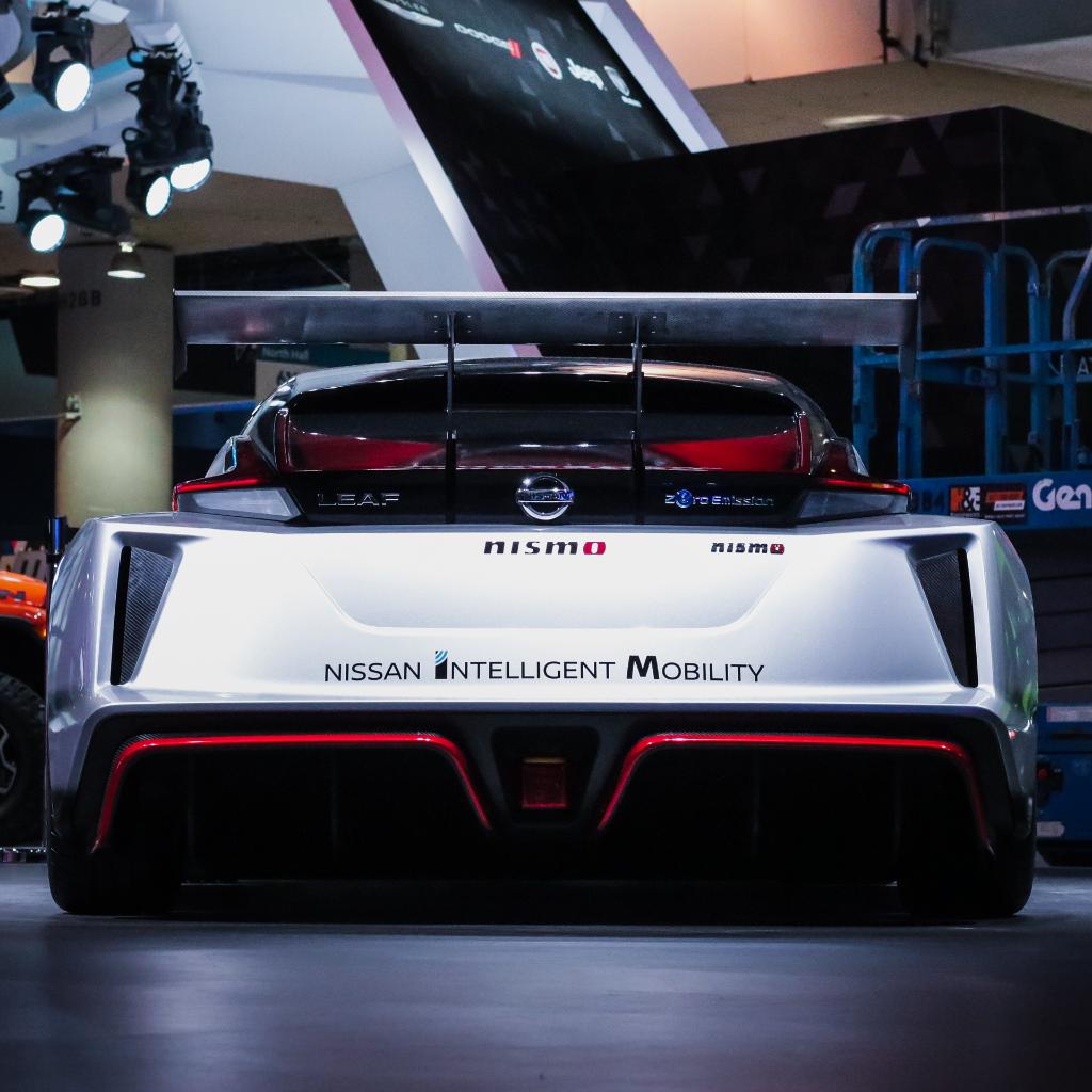 Nissan's tweet photo. Well look who decided to show up? 😏 The #NissanLEAF #NISMO RC makes its first ever appearance at @CES , sporting two electric motors, a full carbon-fiber racing structure and 640Nm of instant torque. #Nissan #IntelligentMobility #CES2019 https://t.co/comC9EyRJJ