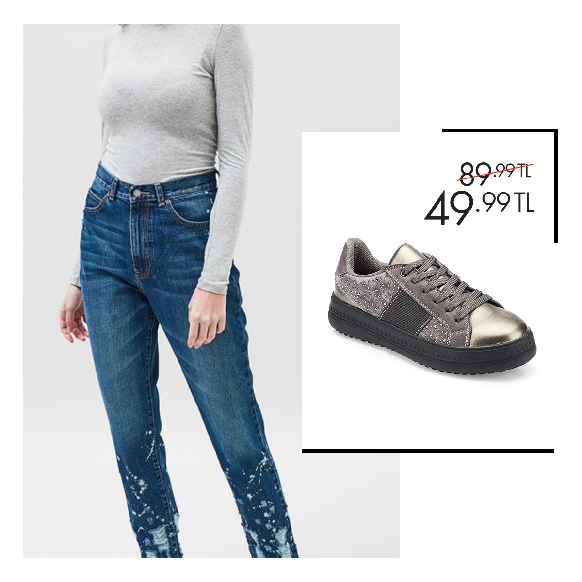 Sneakerın mevsimi olmaz! Polaris'in parlak detaylı sneakerlarıyla günlük stilinizde bile tüm gözler üzerinizde! Gri Kadın Ayakkabı 36-40 Numara 49,99 TL 🔎 100335631 http://bit.ly/2zITExC