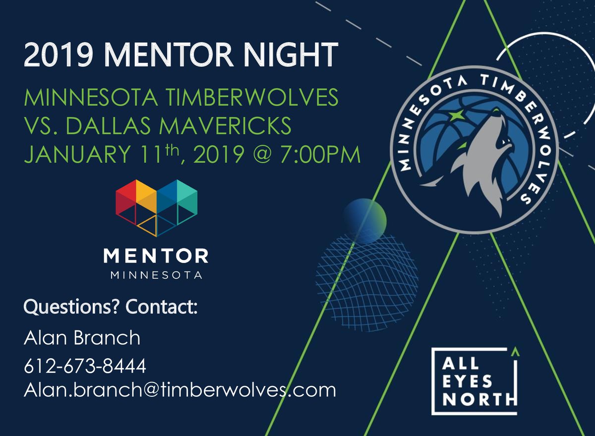 MENTORMinnesota's tweet photo. Friday night is #MentorNight at the @Timberwolves. Will we see you there? Tix + donation to us + free throw opp for you = great night! https://t.co/QGtZOVnAo8 + promo code: "Mentor2019" #MentoringMonth #MENTORinMN #MentorIRL https://t.co/geQN5058dw