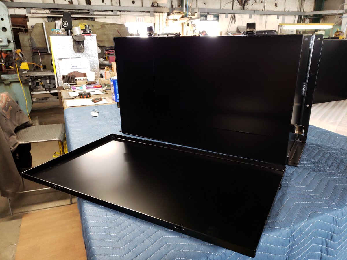 DunriteMetalFab's tweet image. Check out this battery box made from 11ga Steel equipped with locking lid, spring surface handles &amp;amp; mounting brackets. Powder Coated satin black by @CyaPowderCoating. #lithiumbatterypower #batterybox #steel #powderedtough #satinblack #dunritenmetalfab