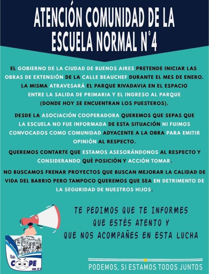 El GCBA de <a href="/horaciorlarreta/">Larreta</a> quiere abrir la calle Beauchef en donde hoy en día se encuentra parte de mi ex escuela y el Parque Rivadavia. Hoy sacaron este comunicado y estaría bueno que se difunda.