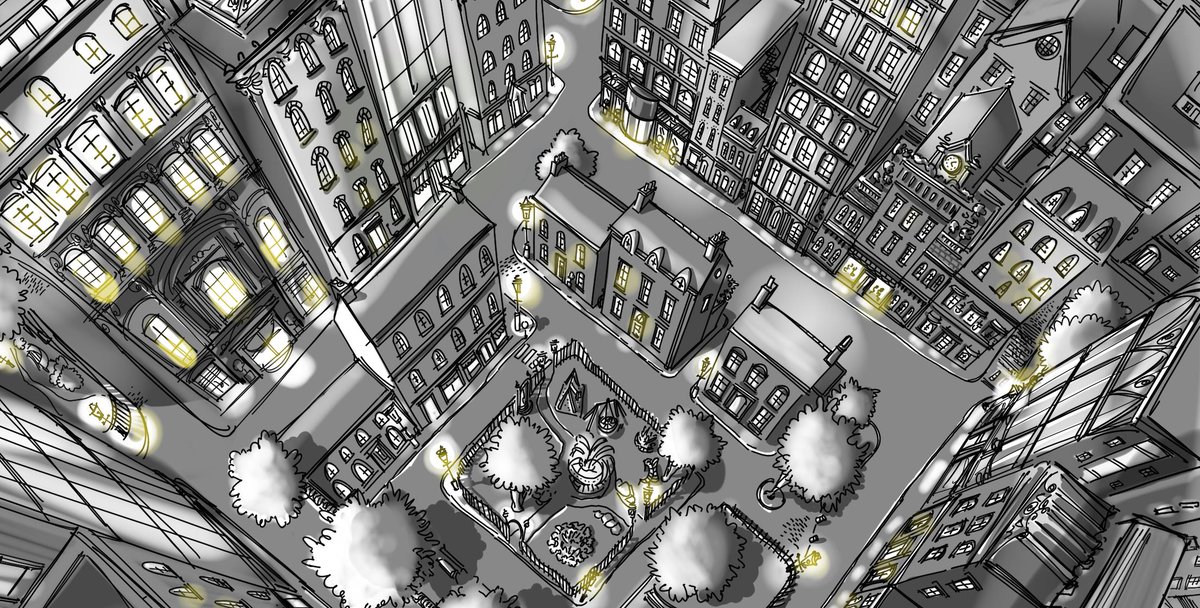 I will never tire of sketching buildings, especially from above - a Mary Poppins eye view I think! #illustration #Sketching #MaryPoppinsReturns <a href="/theaoi/">The AOI</a> <a href="/DirIllustration/">Directory of Illustration</a> any excuse to sketch all those windows and lamp posts!😍
