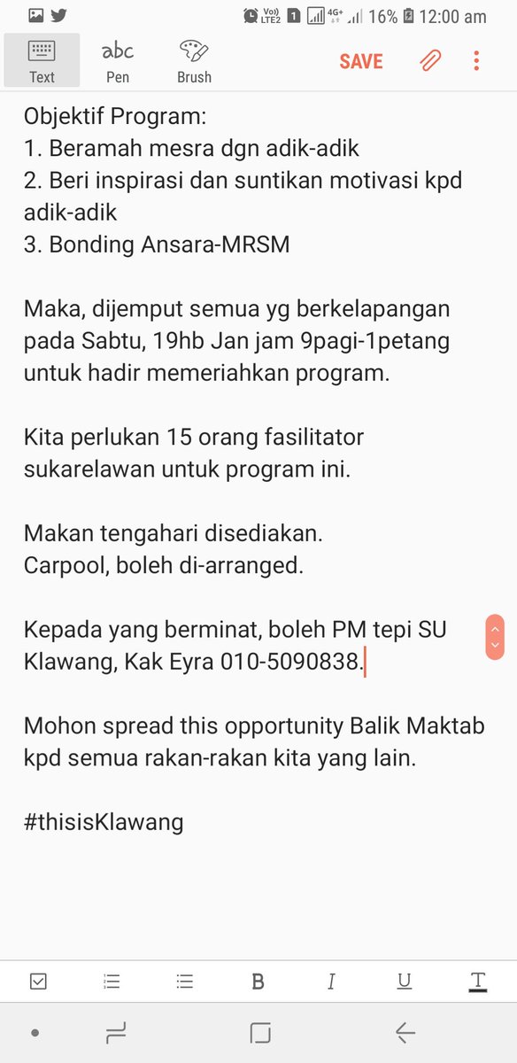 ansaraklawang's tweet photo. Fasilitator Diperlukan
Minggu Orientasi Form 1 MRSM Kuala Klawang, Jelebu 

19.1.19, Sabtu. 9pagi-1petang. 

Contact SU Klawang, Eyra 010-5090838 kalau berminat. 

@TriumphantKK @ansaramuda lain-lain batch tatau nak tag apa. Haha. https://t.co/tRIE8WGzmb