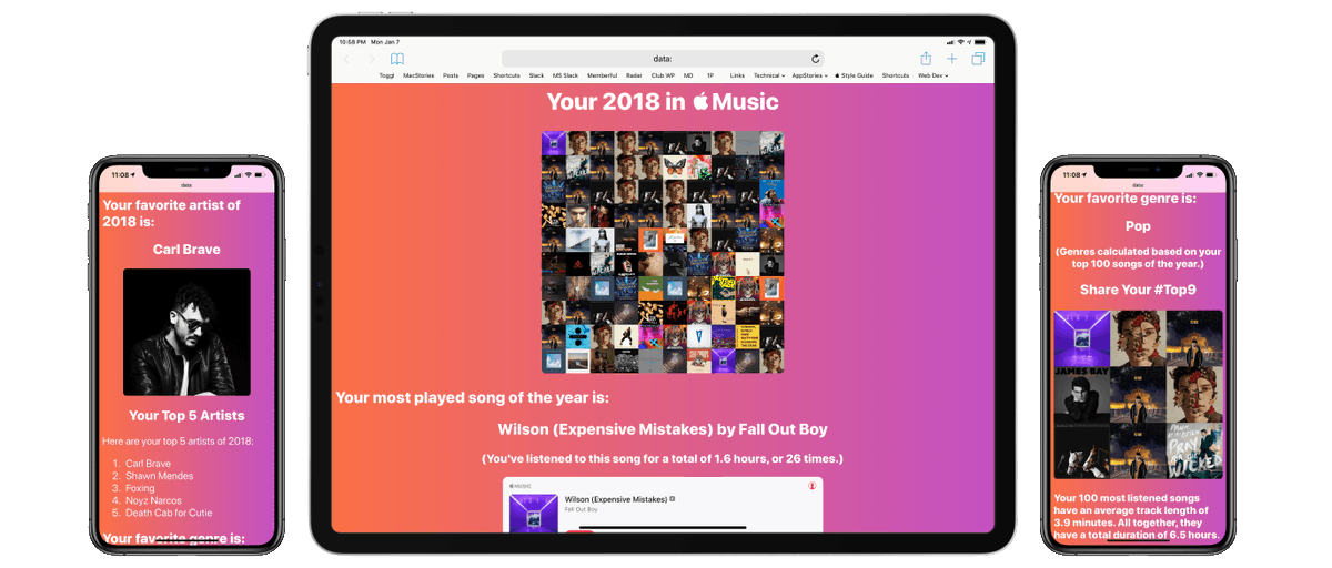 viticci's tweet photo. I always wanted Apple Music to launch a “Year in Review” feature…so I decided to build it with Shortcuts.

*two months later*

Apple Music Wrapped is a shortcut to generate a personalized report for your top songs, artists, and genres of the year. Enjoy! https://t.co/UWSHafITZG https://t.co/O9ZCdKD6E4