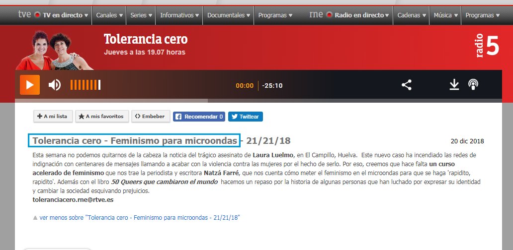 📻♀ #CursoDeFeminismo de <a href="/natzafarre/">natza farré</a> en el programa <a href="/ToleranciaCero/">Tolerancia Cero</a>! Si no pudiste escucharlo, recupera el momento aquí ow.ly/LQnt30neCke