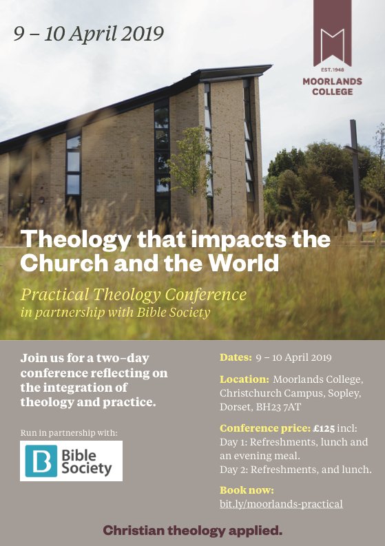 MoorlandsColl's tweet photo. We're excited to announce that we will be launching the Practical Theology Conference 'Theology that impacts the Church and the World' in April 2019.

For more information about our speakers, pricing and accommodation options, please visit our website: https://t.co/ej5YOOU7ok https://t.co/tGxm1EUlGQ