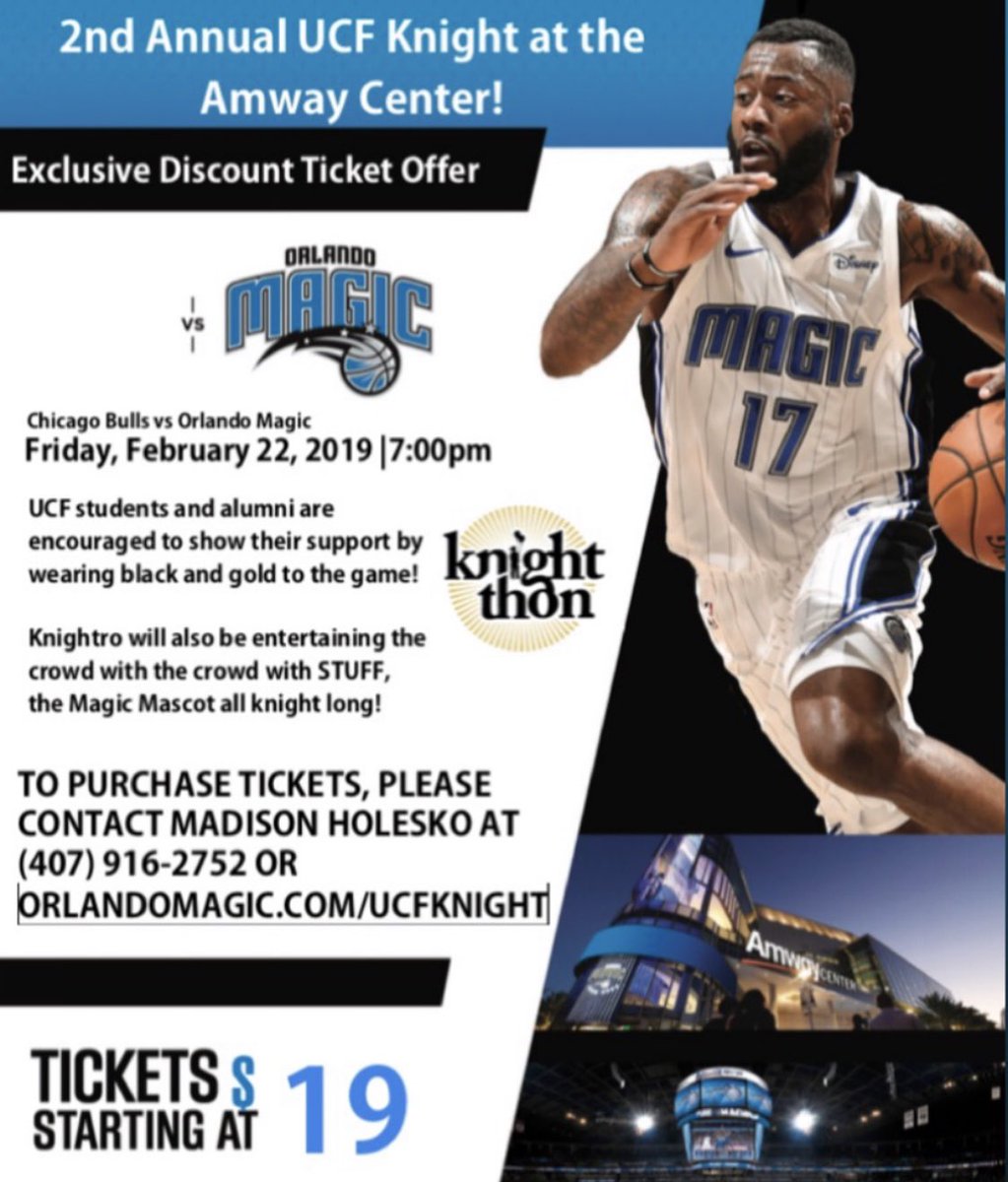 SPBMinorUCF's tweet photo. The Sport Business Club is partnering with the Magic for the game on February 22nd. This is the 2nd annual UCF Knight &amp; you will be able to see the Magic for just $19! Contact Austin Pelt @ (352) 410-0066 for more information. https://t.co/9mCI9x9kUO