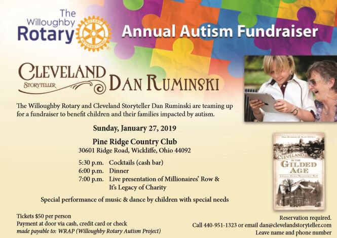 DeepwoodLake's tweet photo. What are you doing January 27? How about joining us at the Willoughby Rotary Autism Fundraiser  event? Let’s support a great cause while enjoying a fabulous dinner and an account of Millionaires Row by the  Cleveland Storyteller. @ThisIsCleveland @TheCLE https://t.co/qYeLEmoeTb