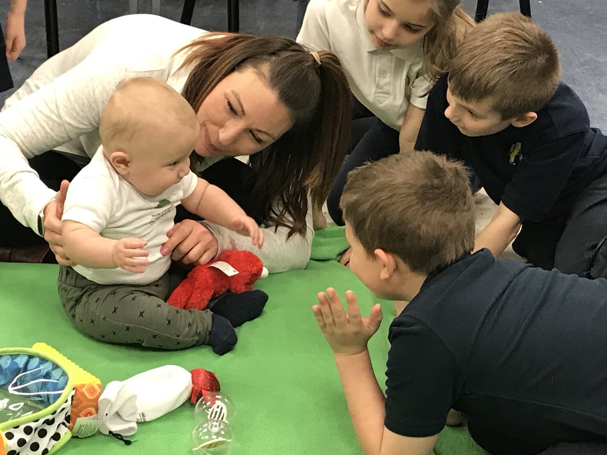 Playing “peek-a-boo” with our @RootsofEmpathy tiny teacher and communicating through shared emotions. @lclightmilton 
#inclusiveclassrooms #empathy #milestone