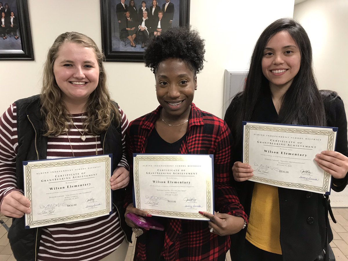 Proud of <a href="/MsCaswell3/">Kayla Caswell Brooks</a> @LekiaNorman <a href="/karina_lovo/">Karina Lovo-Pérez</a>  introduced to the <a href="/AldineISD/">Aldine ISD</a> board tonight, each awarded Donors Choose Grants @WilsonAISD <a href="/drjanetray/">Janet Ray</a> #WEdreambig #Allin4Aldine