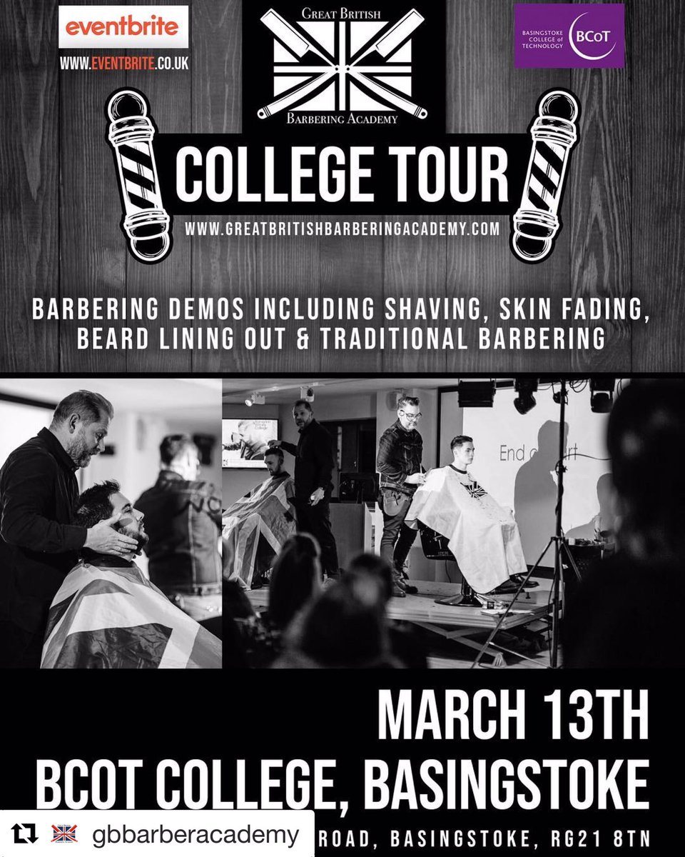 We are @instabcot college Basingstoke March 13th #gbbatour #gbba #barbertraining #barberlife #miketayloreducation #britishmasterbarbers #andis #salonservices #bcot #shaving #fading #traditionalbarbering #masterclass #masterbarbers @modernbarbermag @barberevo