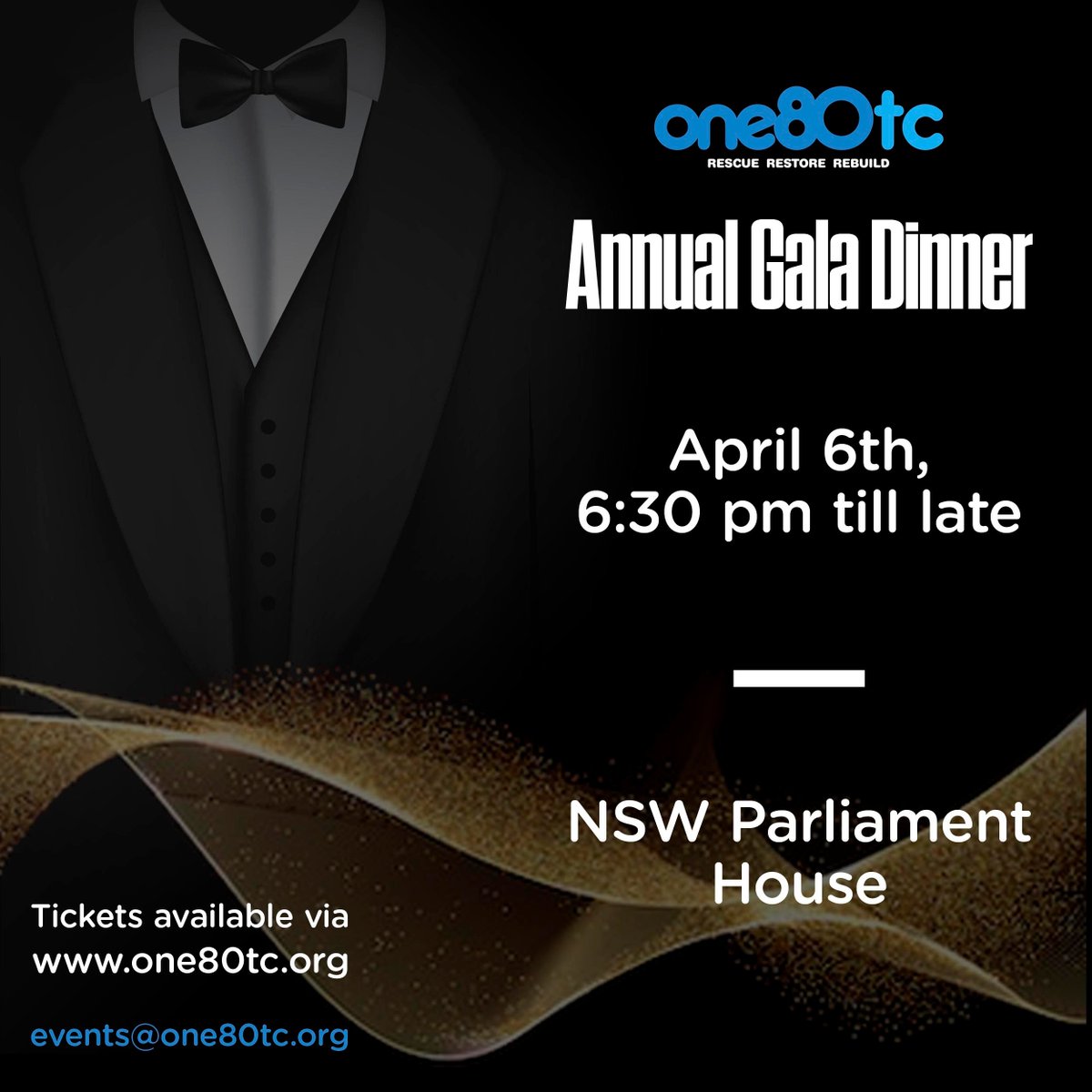 ONE80TC's tweet photo. Lock in the date for the ONE80TC Gala Dinner. Looking forward to a great night, complete with superb catering provided by The Fresh Collective and a stunning new venue, NSW Parliament House. Visit our website for more. #one80tc #events #galadinner #foodie #nightout https://t.co/o1ERcF3lXZ