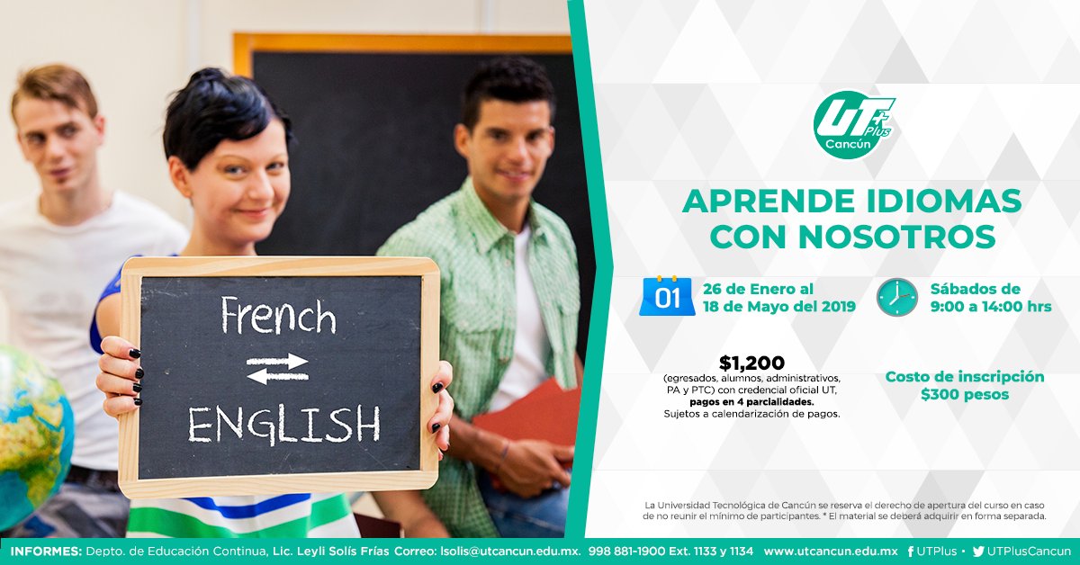 UTPlusCancun's tweet photo. Inicia tu año aprendiendo, inscríbete ya y conoce los beneficios de aprender otros idiomas. #SigoAprendiendoConUTPLUS #UTC #UTPlusCancun https://t.co/6NqIvqmRQe