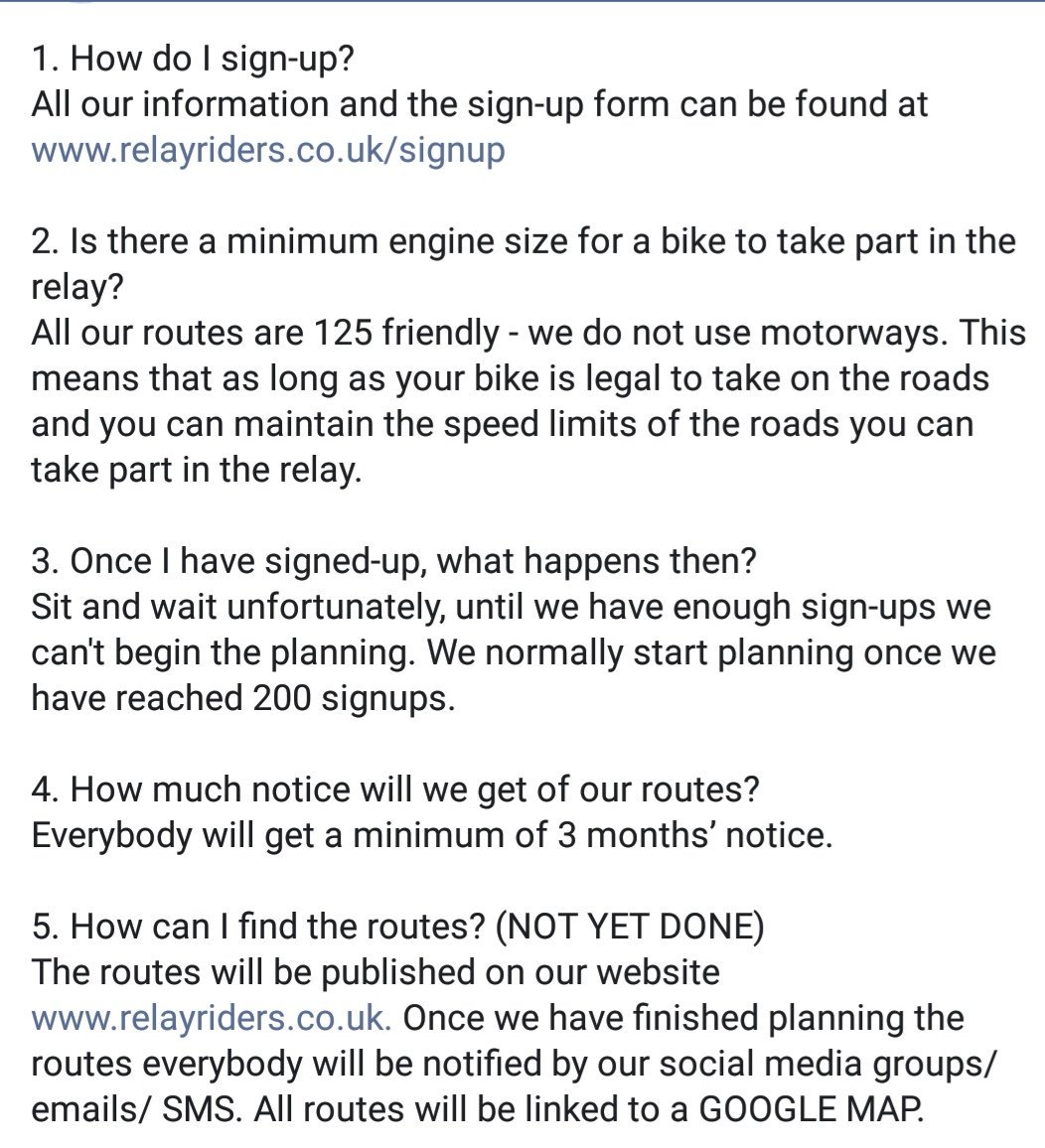 Relayridersuk's tweet photo. Check out some of our FAQ's https://t.co/VDClDzCDL4
