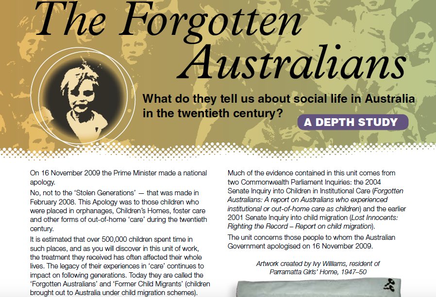 This education kit created in collaboration with #ForgottenAustralians #Careleavers has been deleted from @nma’s website. But the 2004 Senate Inquiry stressed need for public history for these 440,000+ survivors. How are you going, @museumsaust, at telling working class history?