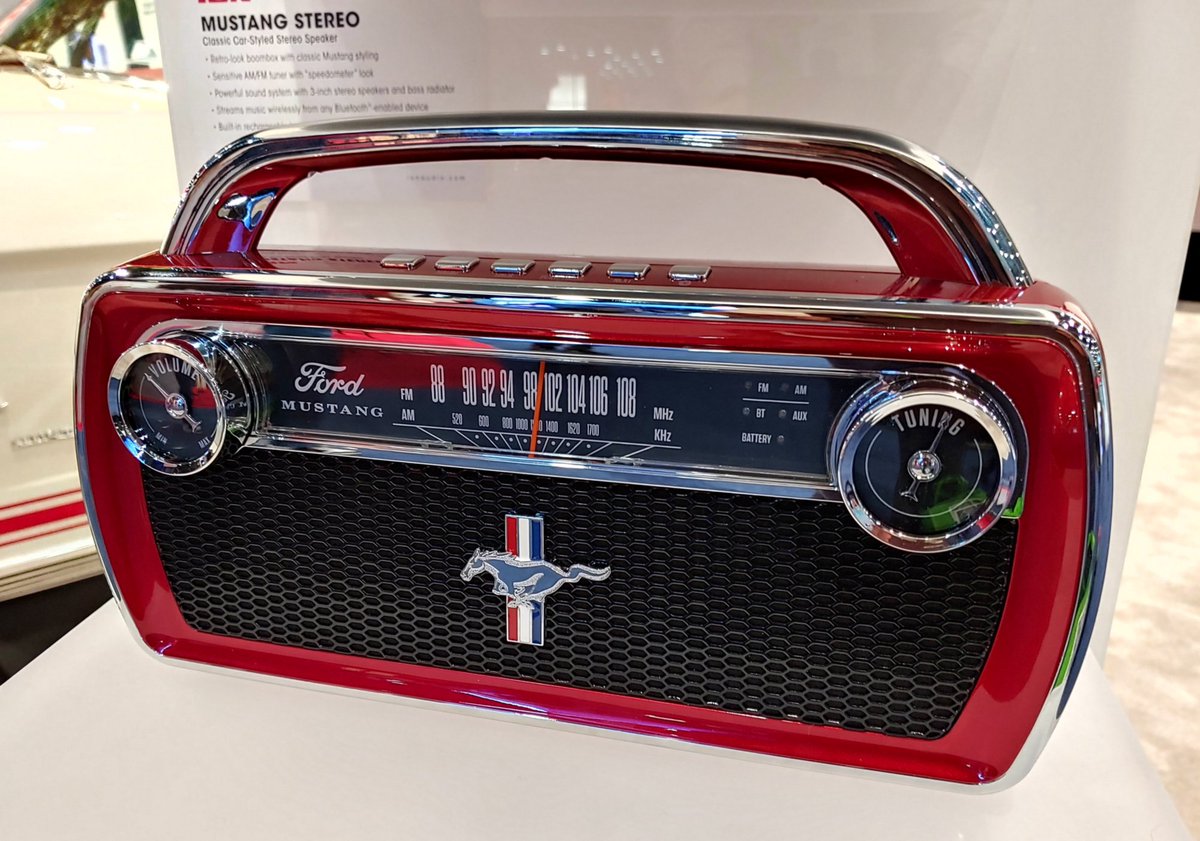 Ion Ford Mustang 1965 AM FM Radio Stereo Boombox Bluetooth Red Retro Speaker 