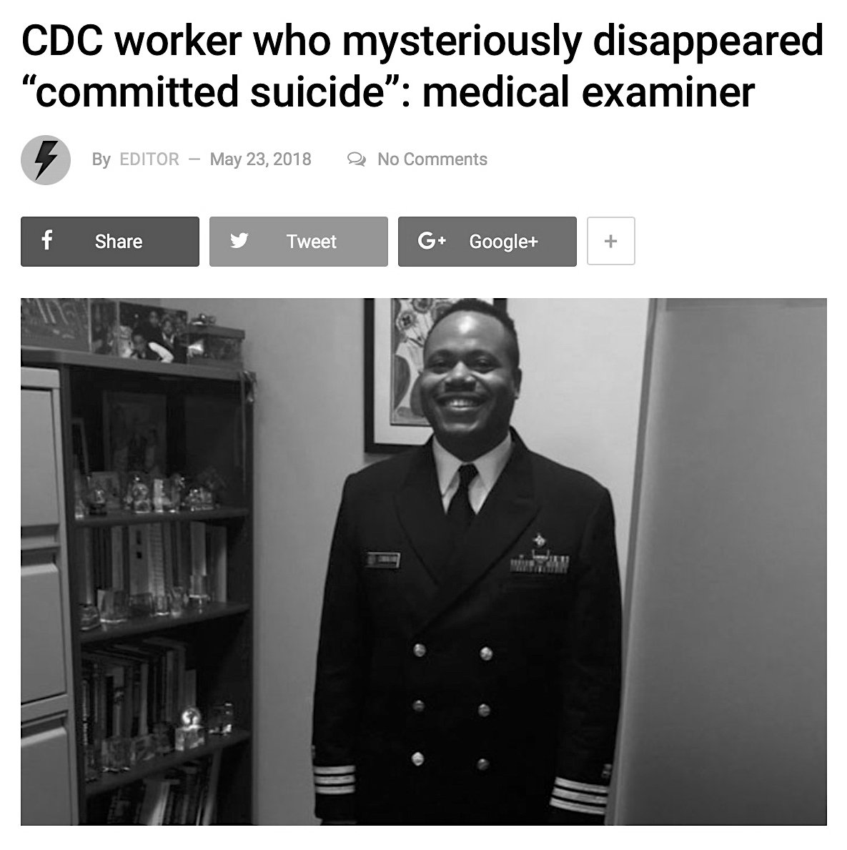 Dr. Jan Gorniak, The Chief Medical Examiner Of Fulton County, Told USA TODAY That Cunningham's Death Was Ruled A Suicide By Drowning Based On Their Investigation.May 22, 2018 https://www.theeventchronicle.com/study/cdc-worker-who-mysteriously-disappeared-committed-suicide-medical-examiner/ #QAnon  #Vaccine  #VaccineDeepState  @potus