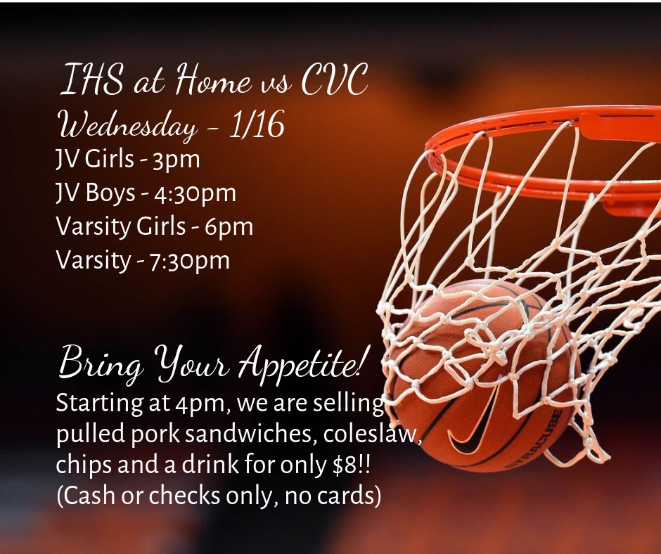 IHSladyHoops's tweet photo. Come out to Immanuel tomorrow afternoon and evening and enjoy a delicious dinner while supporting the boys and girls basketball teams! https://t.co/25Qa6mcXkY