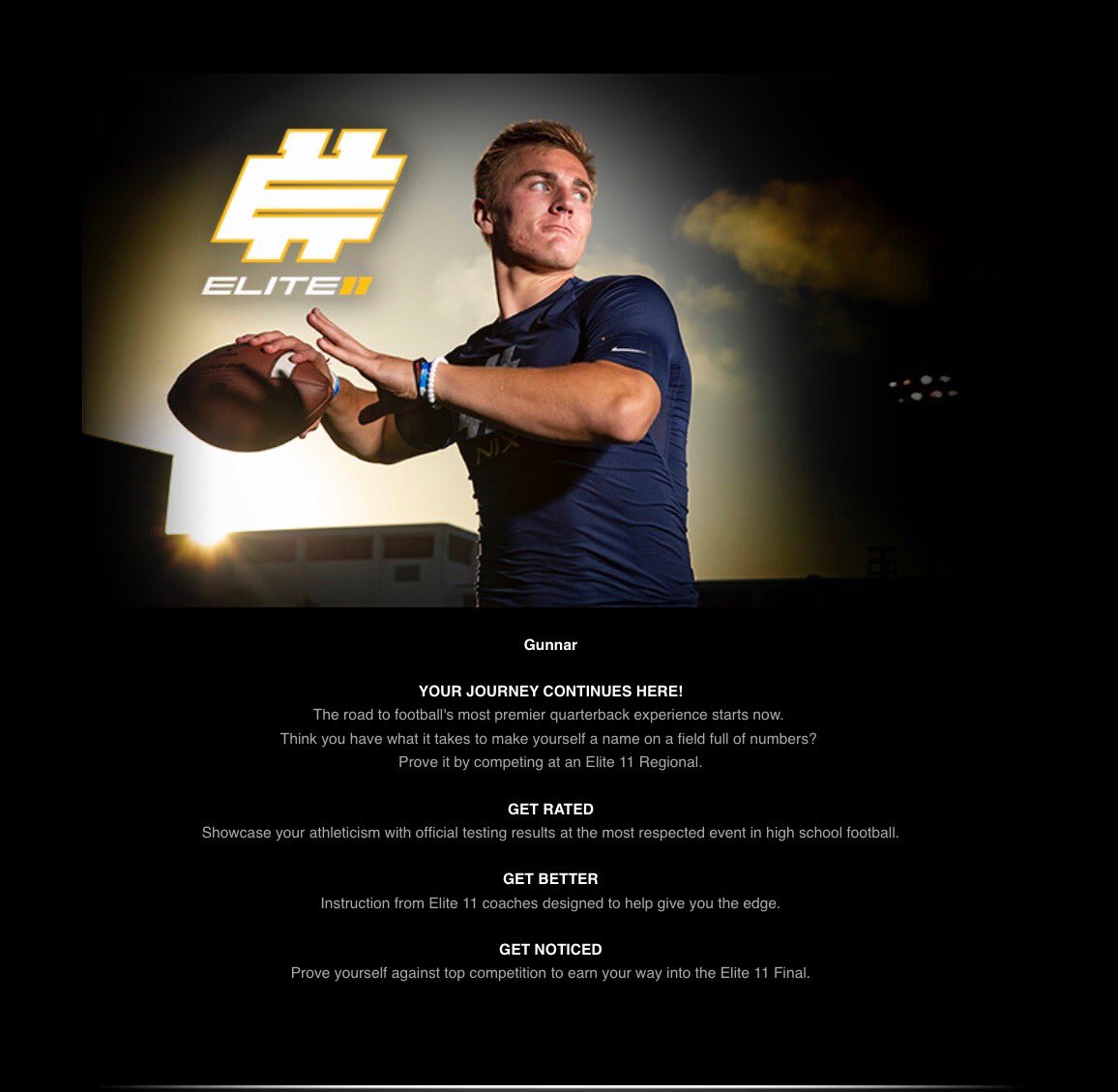 GrayGunnar's tweet image. Extremely excited to compete with some of the best at the Elite 11💯