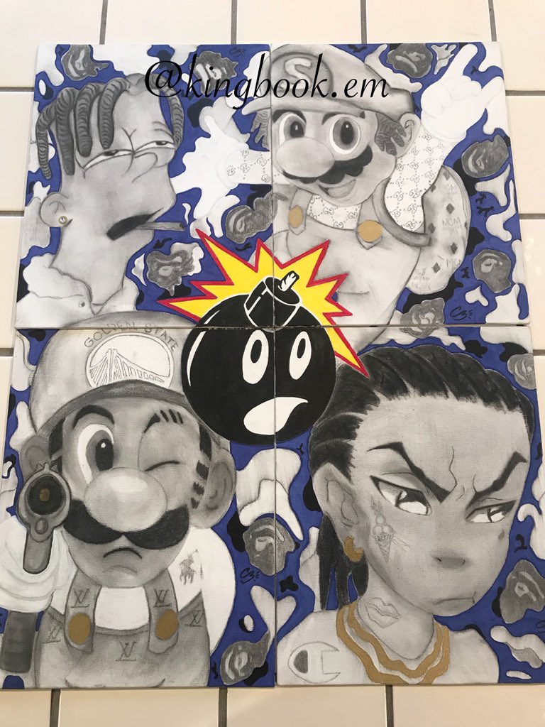 I just be trying shit 🤷🏾♂️ ... #bartsimpson #mario #mariobros #luigi #boondocks #rileyandhuey #bape #gucci #louisvuitton #polo #champion #supreme #goldenstatewarriors #blackart #bookem #eastpaloalto #selftaught #ijustbetryingshit