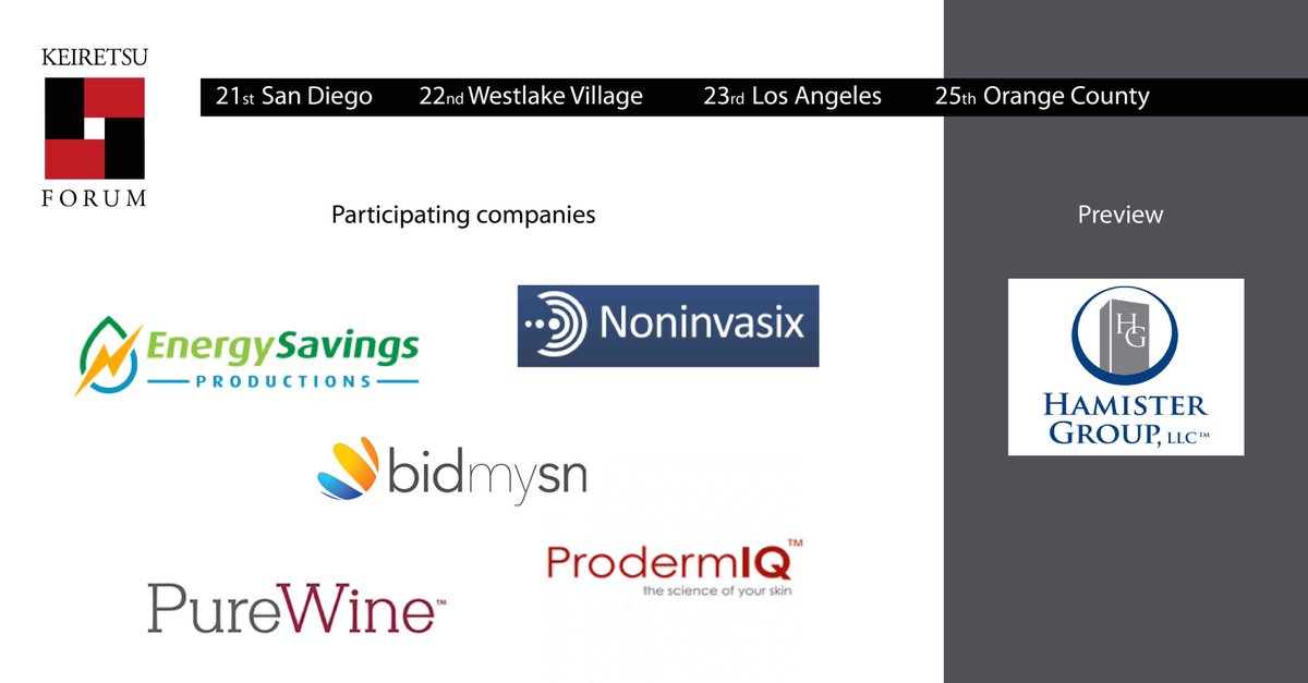 We get off to a great start with 5 great companies presenting this month!
#keiretsuforum #sandiego #venturacounty #losangeles #orangecounty