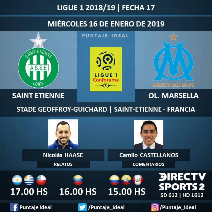 ⚽ #FútbolEnDIRECTV | #SaintEtienne vs. #OlympiqueMarsella
🎙 Relatos: @pedrobozoa
🎙 Comentarios: @CastellanosCami
📺 TV: @DIRECTVSports 2 Sudamérica (612 - 1612 HD) - #Torneos
🤳 #SoySportista - #Ligue1 🇫🇷 - #ASSEOM
Dale RT 🔃