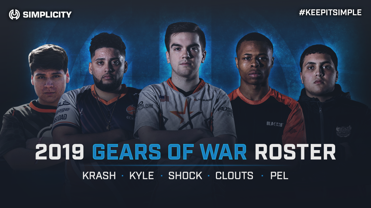 Mexico City, It's time to #KeepItSimple   

We are excited to announce our 2019 Gears of War roster:  

🔫<a href="/KyleKyizzle/">KYLE</a> 
🔫@ShockSZN 
🔫<a href="/_PeLLL/">PeL</a> 
🔫<a href="/JKrashh/">Krash</a> 
🔫<a href="/ClizzyClouts/">Rodney Clouts</a>  

Coach: <a href="/Affinitykami/">Chris</a>  

Welcome to the Simplicity family 💙