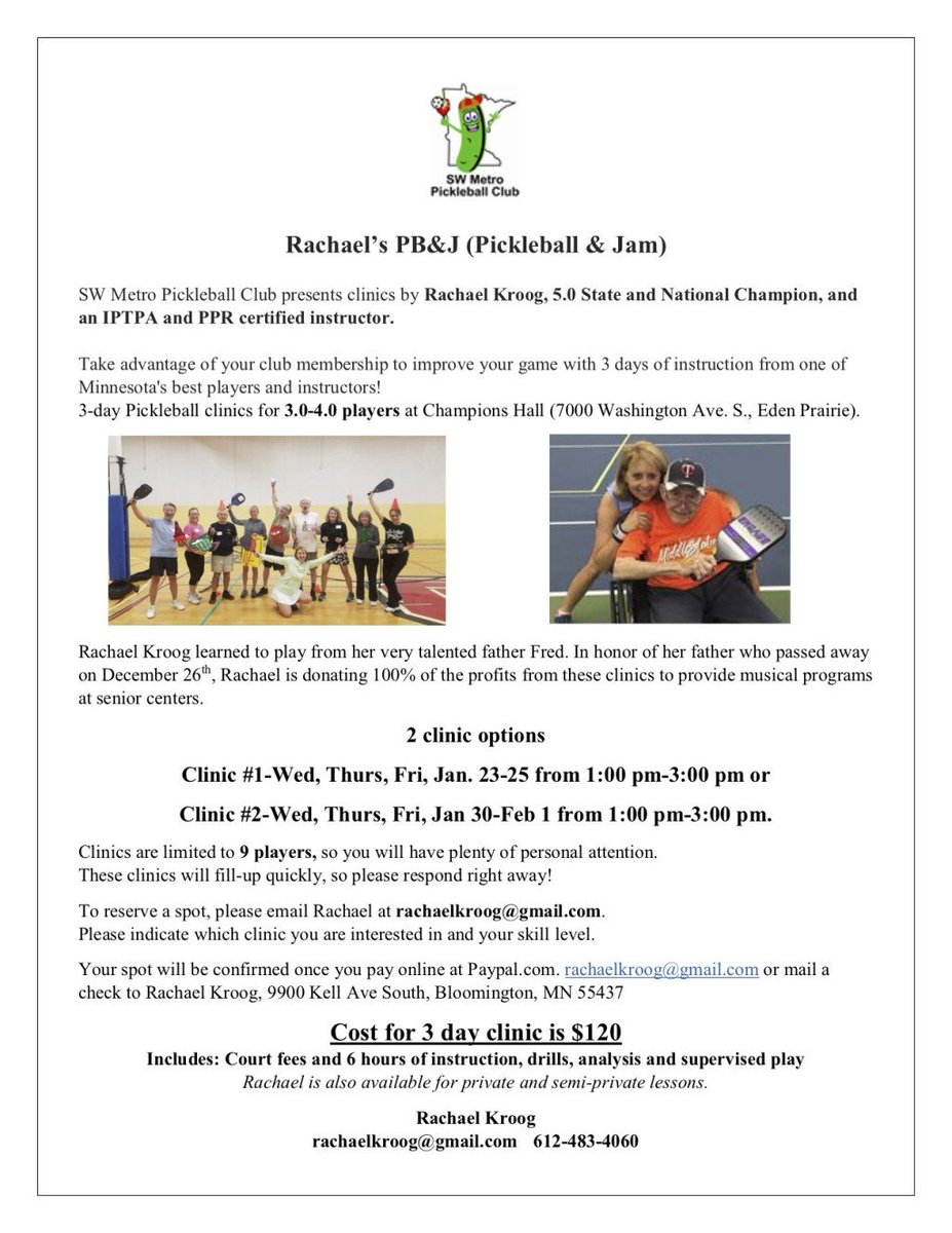 SWMetroPB's tweet image. New Clinic – Rachael’s PB&amp;amp;J (Pickleball &amp;amp; Jam) swmetropickleball.org/new-clinic-rac…