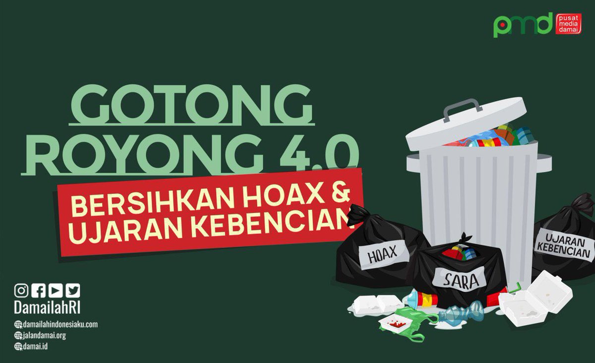 DamailahRI's tweet photo. Gotong Royong 4.0 Bersihkan Ujaran Kebencian dan Hoax di Media Sosial https://t.co/Taa9lolfRB
#hatefreeday
#cerdasdiduniamaya
#siskamlingmedsos
#cegahterorisme
#damaiituindonesia https://t.co/eQLXH9Ol7Z