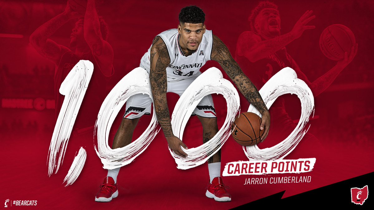 Congrats to Jarron Cumberland as he becomes the 53rd player in program history to record 1,000 career points!

#Bearcats