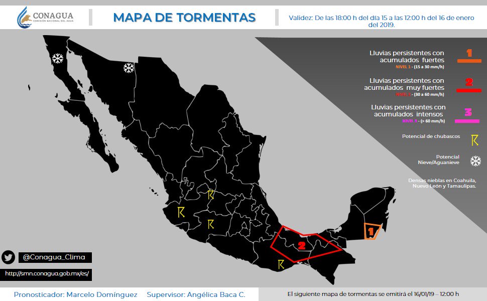 Mapa de #Tormentas #Pronóstico en #México, consúltalo a través de: http://smn.conagua.gob.mx/es/pronosticos/avisos/mapa-de-areas-con-potencial-de-tormentas …