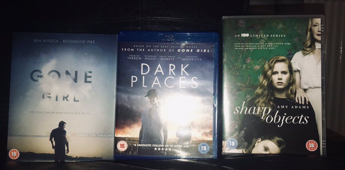 LewisIsTWEETING's tweet photo. It’s been a #GillianFlynn marathon lately.
Just recently watched #SharpObjects, Nothing short of incredible television.
Loved it!
#GoneGirl #DarkPlaces #HBO #SharpObjectsHBO #BluRay #Marathon #Collection #AmyAdams #BenAffleck #RosamundPike #CharlizeTheron. https://t.co/p0b7PWIYkk