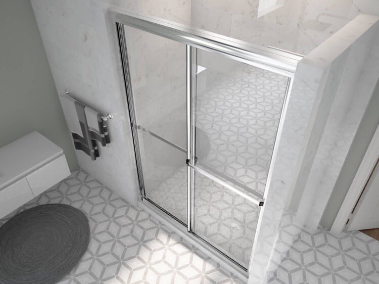 The modern design of the Challenger door will give your bath a sleek, upscale feel.
