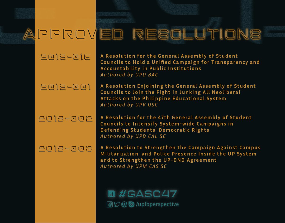 uplbperspective's tweet photo. LOOK: This year's bi-annual convention of the General Assembly of Student Councils passed 15 resolutions. #GASC47 https://t.co/oncIoln4vr