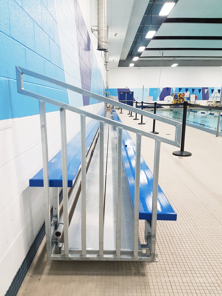ForumAthletic's tweet photo. Aluminum bleacher install at White Oaks pool @townofoakville 
The powder coated seat planks are a nice touch. https://t.co/NlOqEhDHqN