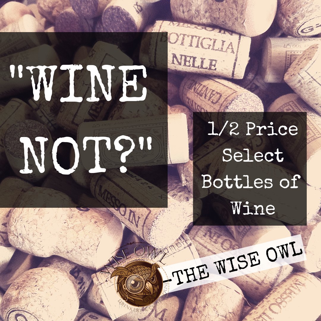 ['Wine not?' -#WiseOwl] #TuesdaySpecial: 1/2 off select bottles of wine!
#winenot #wine #westloop #chicagofoodanddrink #chicagofoodscene #chicagodrinks #winelove #wiseowlchicago