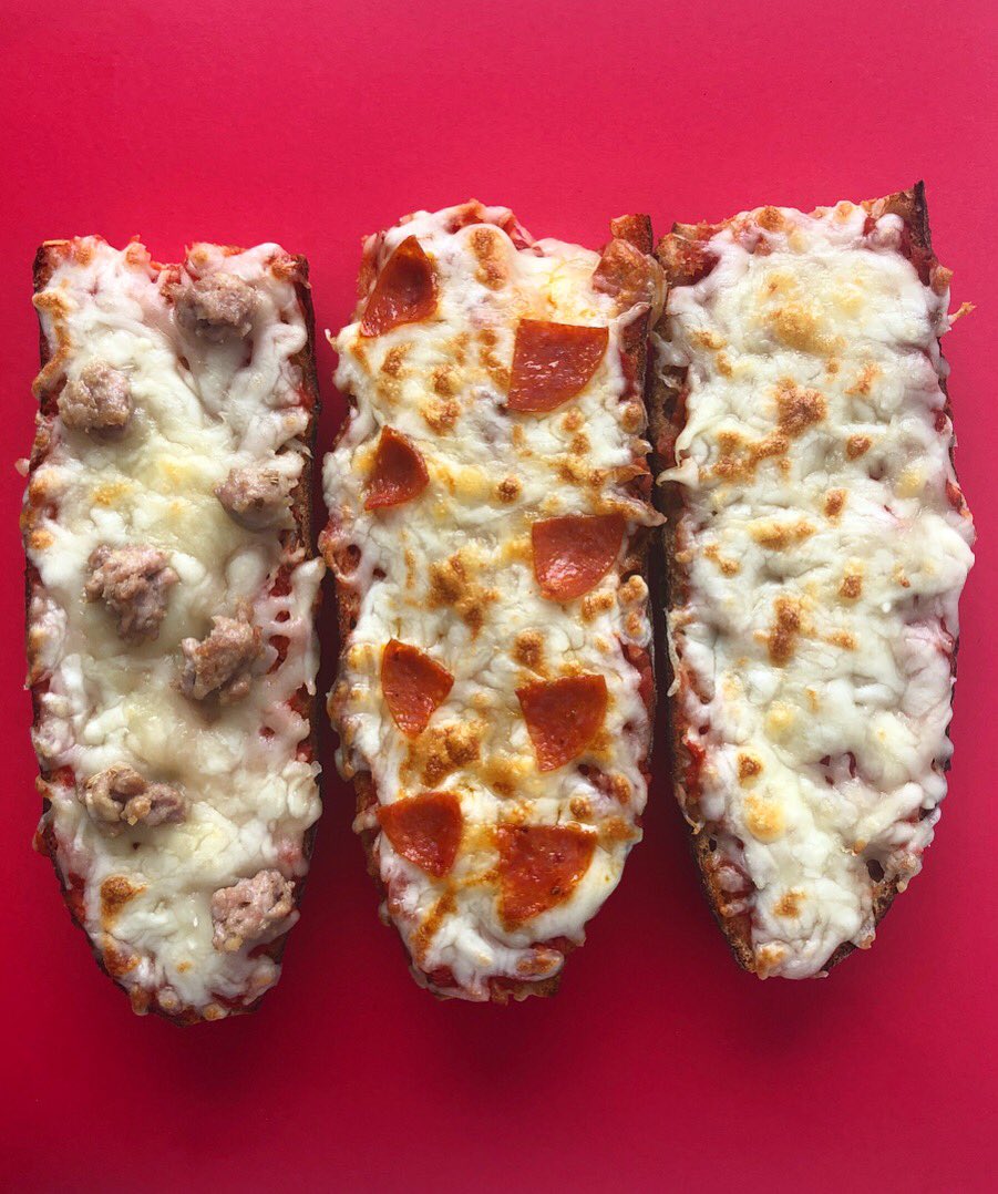 One of each, please: Try all of our French bread pizzas at our pop-up this Saturday <a href="/highlylikelyla/">Highly Likely</a>!