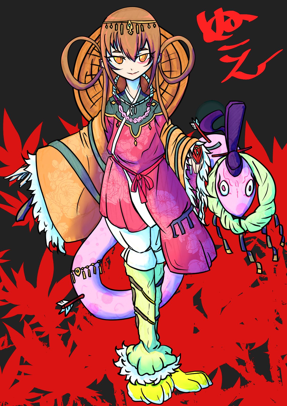 すやてんぐさん 風呂行くから絵を描く 妖怪擬人化 猿の顔 狸の胴 虎の足 蛇の尾を持ち 鵺鳥 のような声で鳴く 名前のない妖怪 鵺 T Co K8esyvl8tc Twitter
