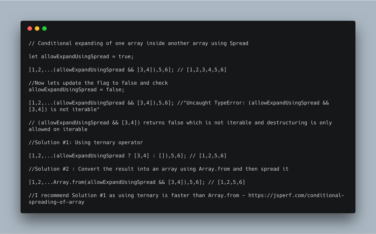 karthikeyan_5's tweet image. Here is my little experimentation .

JS Perf link - jsperf.com/conditional-sp…

#javascript #es6 #spreadsyntax
